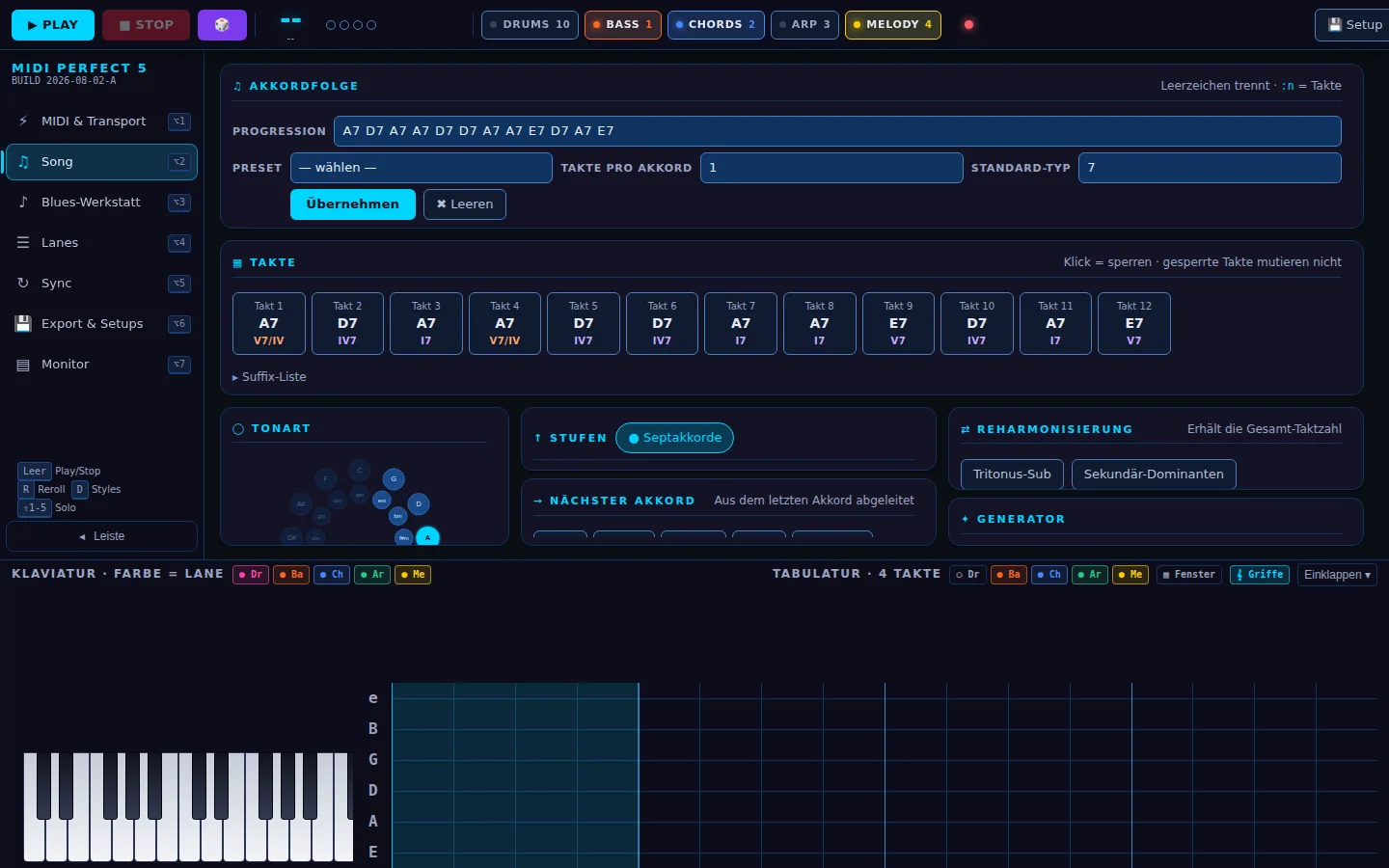 MIDI PERFECT 5 – Bereich Song